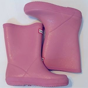 Hunter Original First Glitter pink classic rain weather boots Size 10